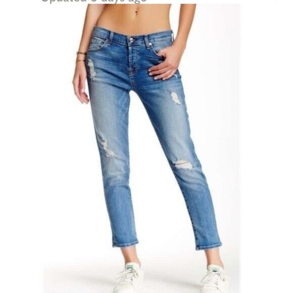 7 For All Mankind‎ Josefina Skinny Boyfriend Button Fly Distressed Jeans Sz 23